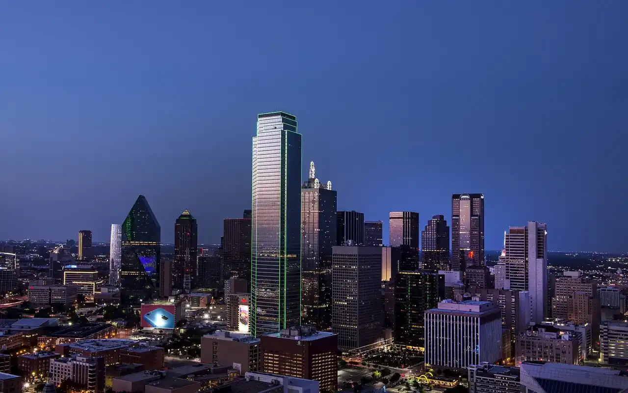 Downtown Dallas skyline at dusk